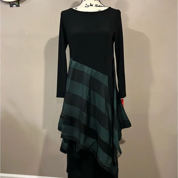 IC Collection Apron ITY Boat Neck Asymmetrical Contrast Layered Dress - Picture 4 of 8